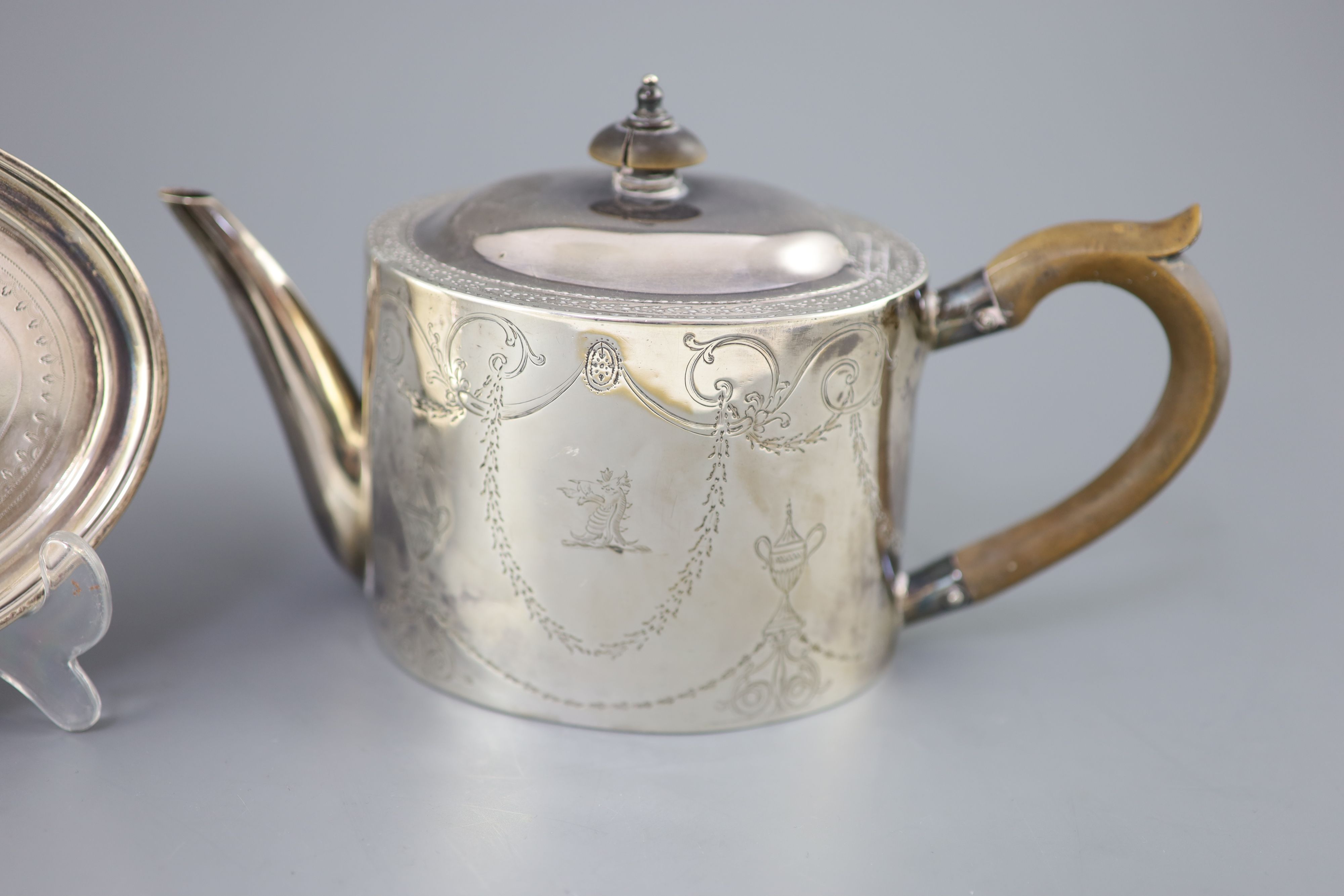 A rare George III provincial silver teapot by John Hampston & John Prince, York, 1780 & associated stand.